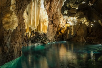 Internal view of a cave with water