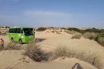 A bus in sand dunes